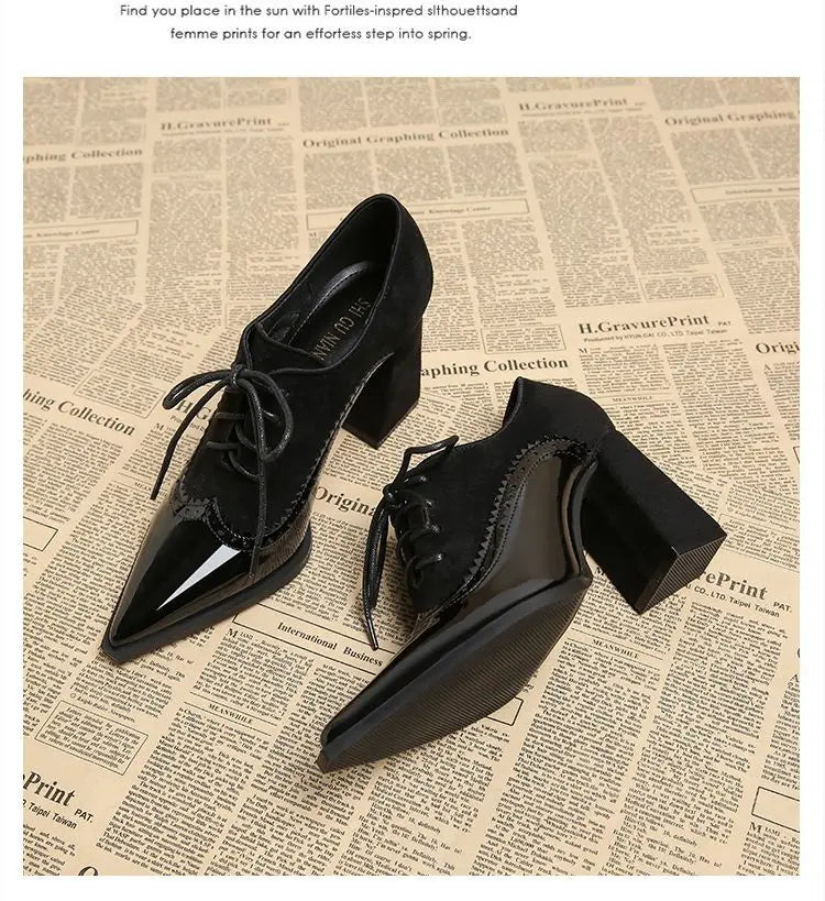 High Heels Shoes for Women Luxury Pointed Toe Dress Chunky Shoes Lace Up Fashion Sexy Pumps 2025 Autumn Elegant Chaussure Femme