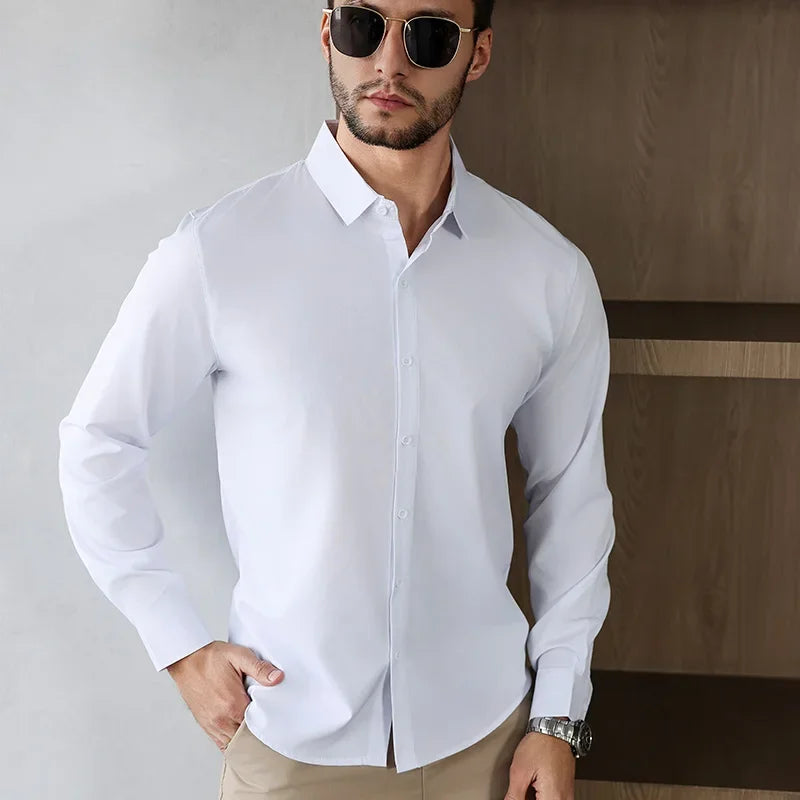 Lynett Lamar Men's Smart Casual Stretch Shirt — Wrinkle-Free Long Sleeve