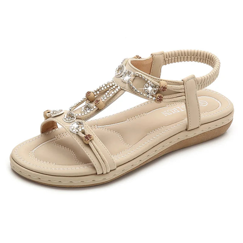 Fashion Women Sandals New Flat Sandals Women Summer Bohemia Style Outdoor Rhinestone Comfortable Beach Shoes Zapatos De Mujer