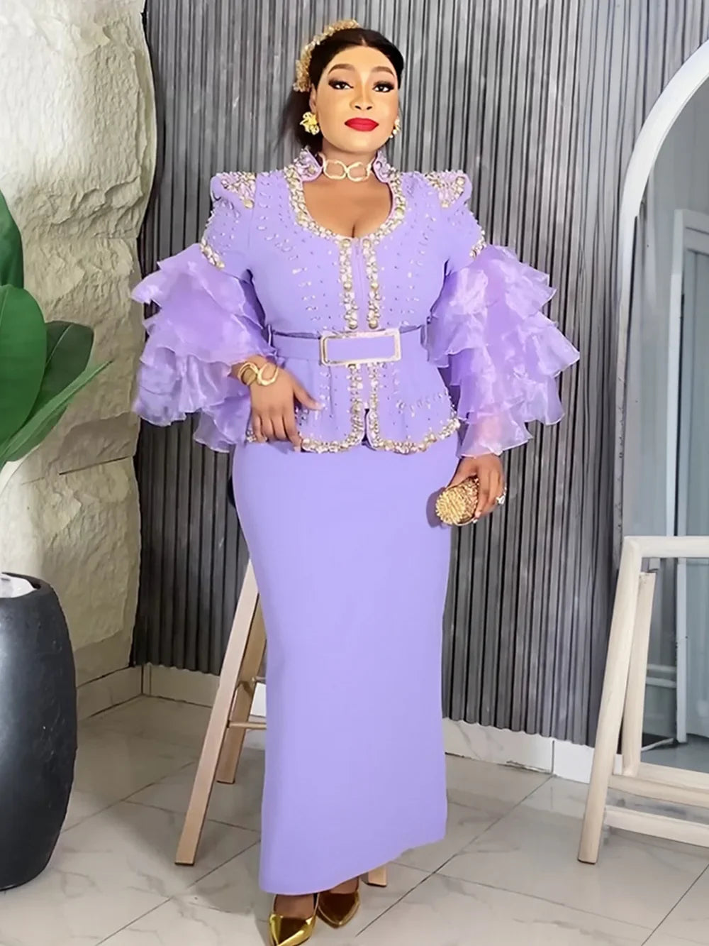 Customized Luxury Vintage Dresses For Women Wedding Party Prom Evening Gown Long Sleeve Dress Dashiki Beaded Robe Turkey African