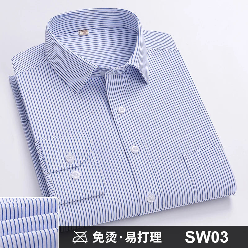 Lynett Lamar Men's Anti-Wrinkle Non-Iron Striped Long Sleeve Dress Shirt — Business Formal Up to 4XL