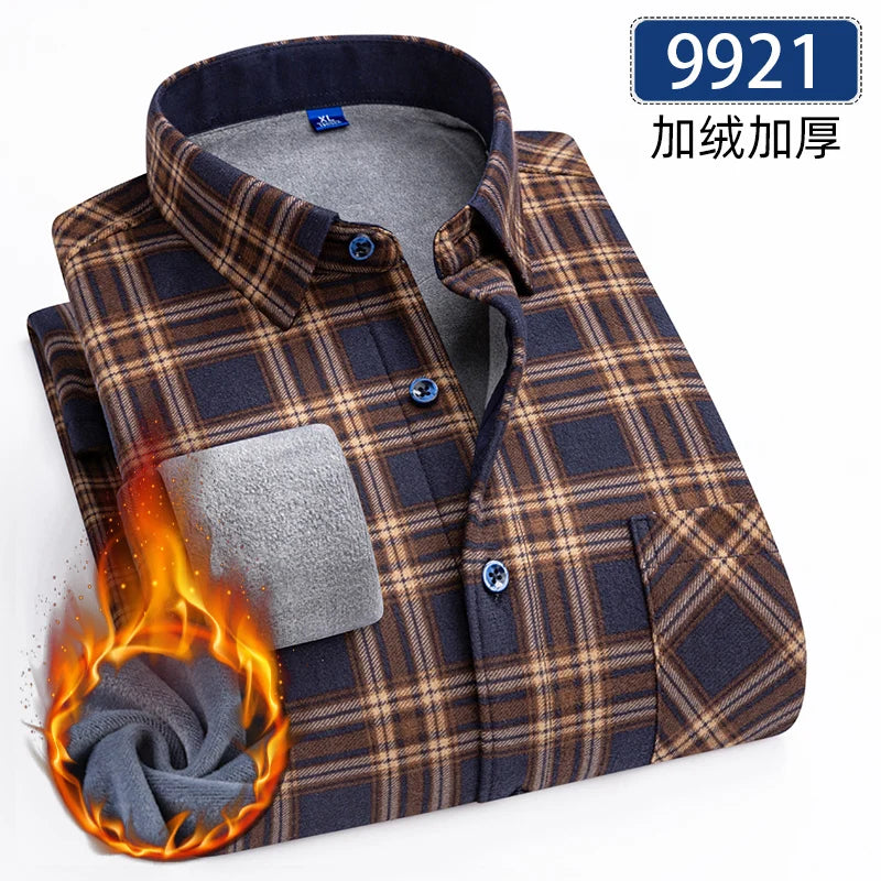 Lynett Lamar Men's Thickened Fleece Plaid Shirt — Warm Long Sleeve Check