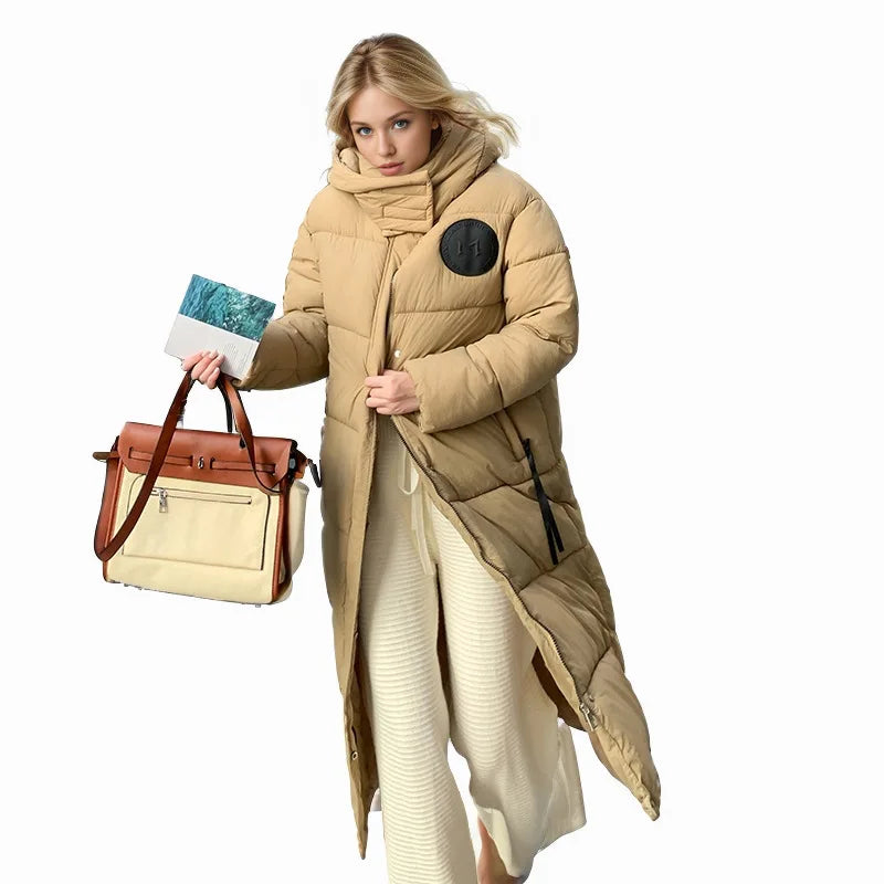 Women's Winter Jacket 2025 Female Hooded Warm Demi-season Jacket Lady's Long Over-the-knee Commuting Down Jacket For Female