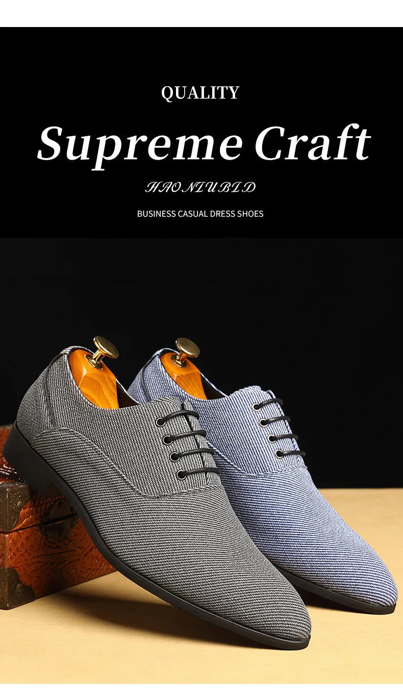 Dress Shoes Men Business Pointed Toe Canvas Dress Shoes Men gray Lace Up Oxfords Formal Man Shoes Casual Driving Shoes Loafers