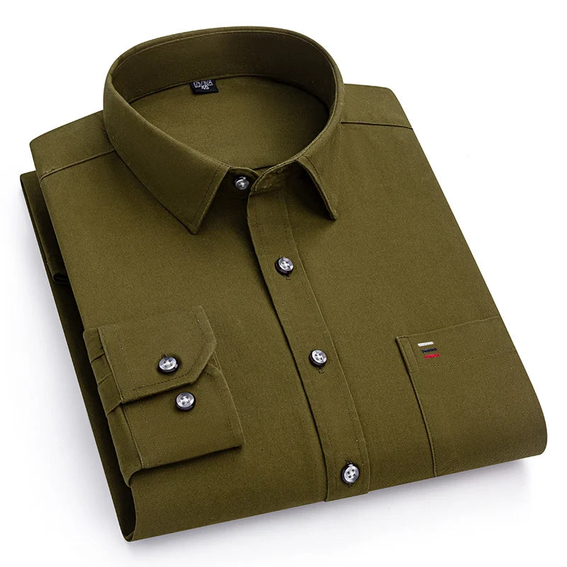 Men's 100% Pure Cotton Long Sleeve Dress Shirt — Solid Regular Fit Plus Size Up to 7XL