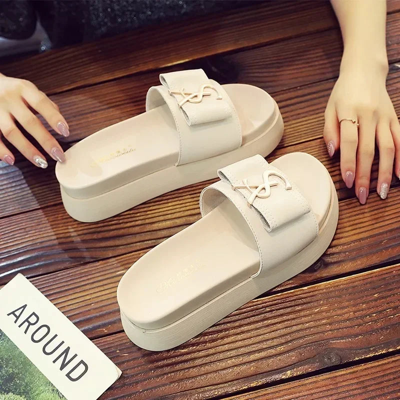 Slippers Summer Shoes Women Platform Design Slides Fashion Letters Ladies Shoes Casual Slipper Outside Non-slip Slippers Sandals