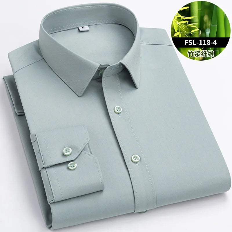 Lynett Lamar Men's Bamboo Fiber Slim Fit Anti-Wrinkle Long Sleeve Dress Shirt — Non-Iron Business Casual