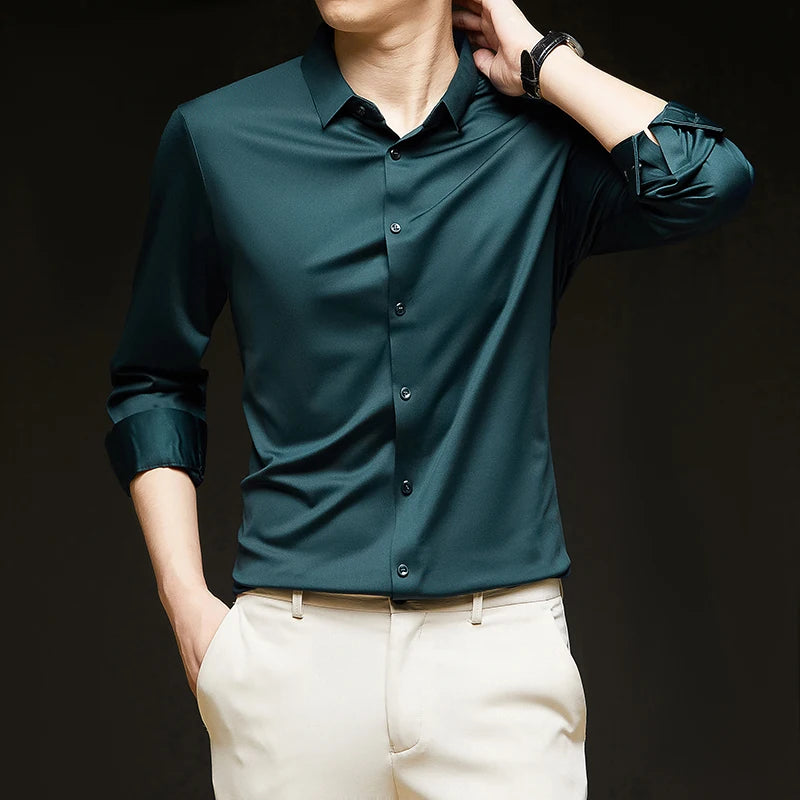 Lynett Lamar Men's Ultra-Stretch Silky Formal Shirt — Long Sleeve Business & Social