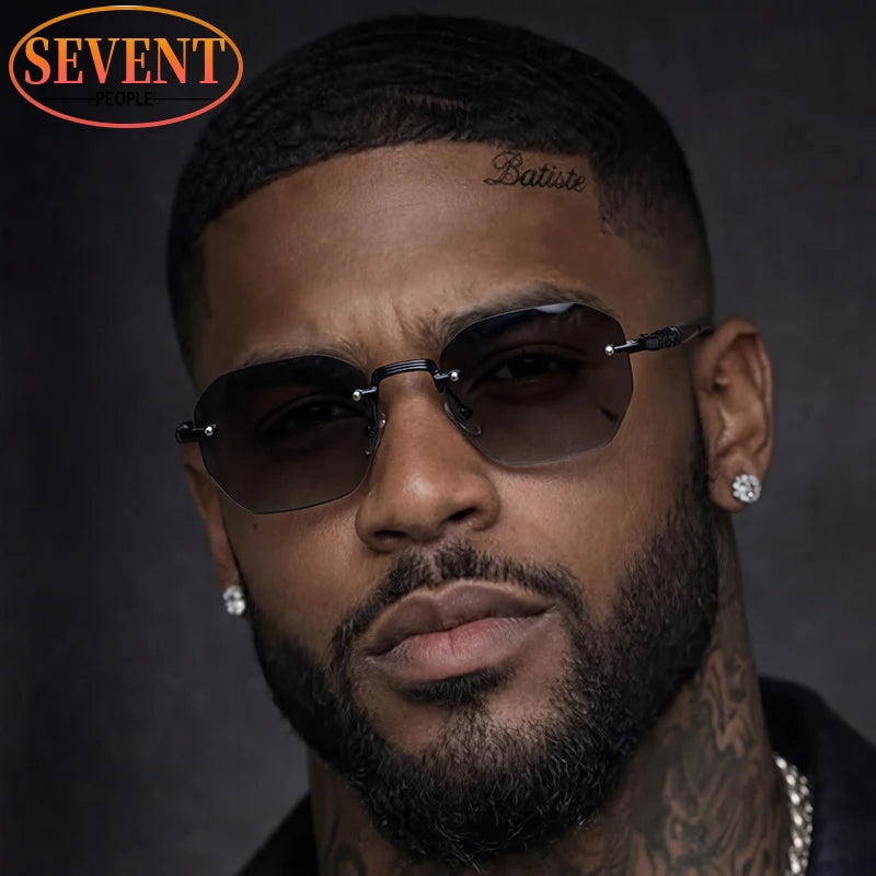 Steampunk Rimless Square Sunglasses Men 2026 Luxury Designer Vintage Metal Polygon Outdoor Sun Glasses Male Frameless Shades