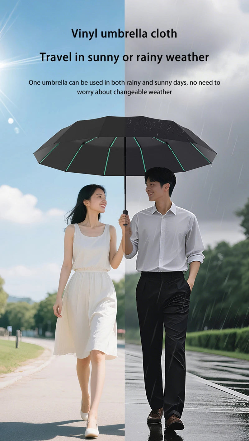 Extra Large Auto Open Close Umbrella Windproof Reverse Fold Sun Rain UV Protection Black Layer Sunshade for Outdoor Travel Use