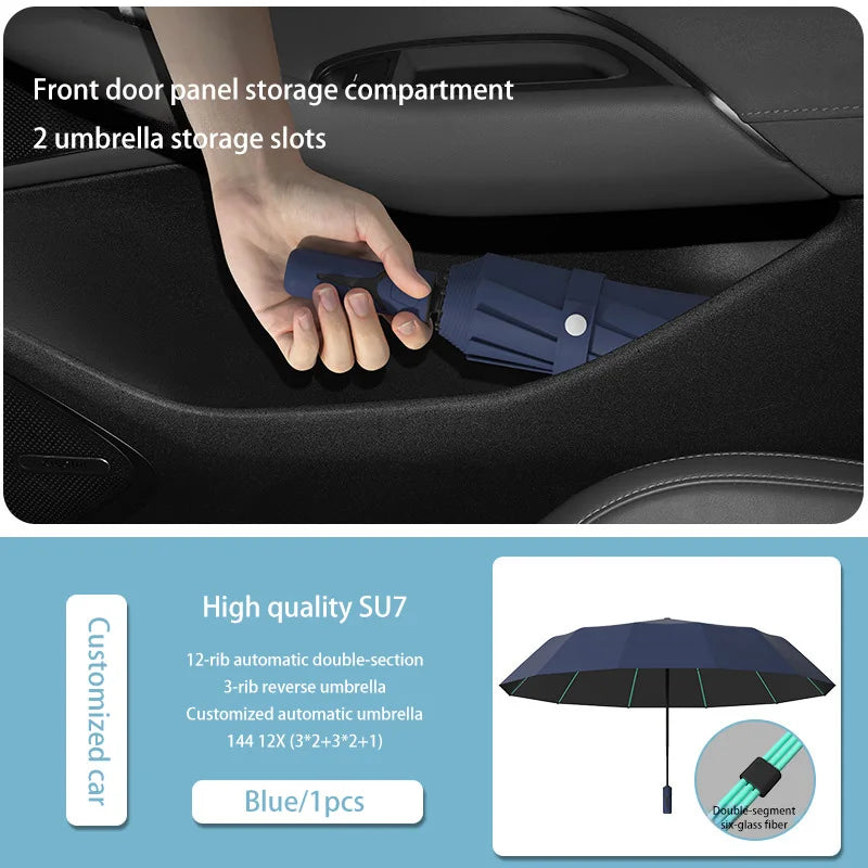 Extra Large Auto Open Close Umbrella Windproof Reverse Fold Sun Rain UV Protection Black Layer Sunshade for Outdoor Travel Use