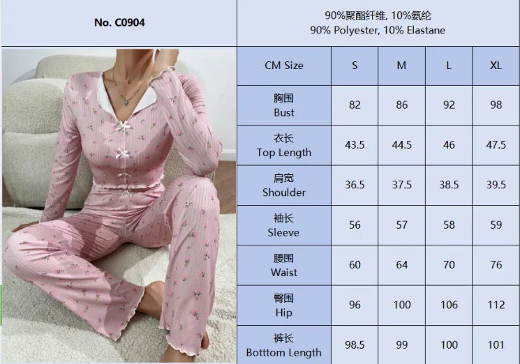 European and American hot-selling loungewear printed trousers long sleeves can be worn outside women's pajamas two-piece set