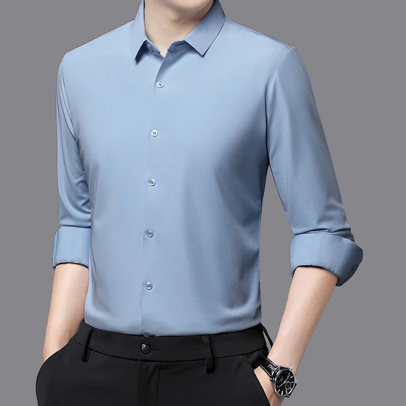 Lynett Lamar Men's Ultra-Stretch Silky Formal Shirt — Long Sleeve Business & Social