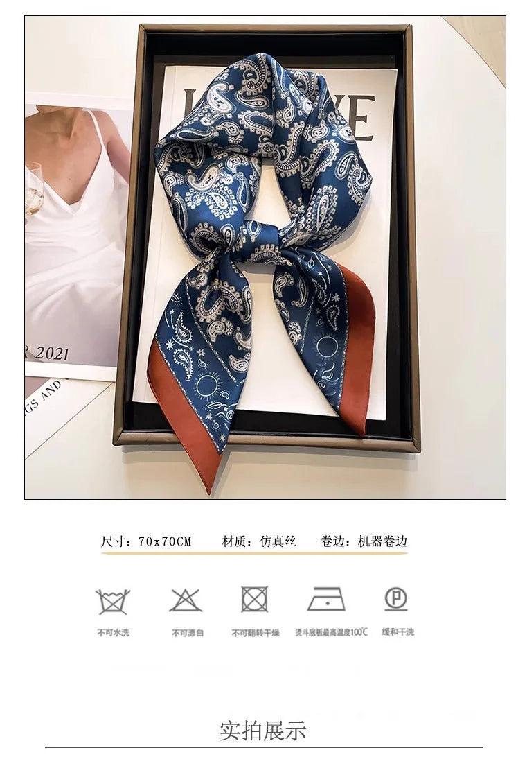 Silk scarf women's 2025 spring and summer new fashion high-end sense retro neck small square scarf accessories