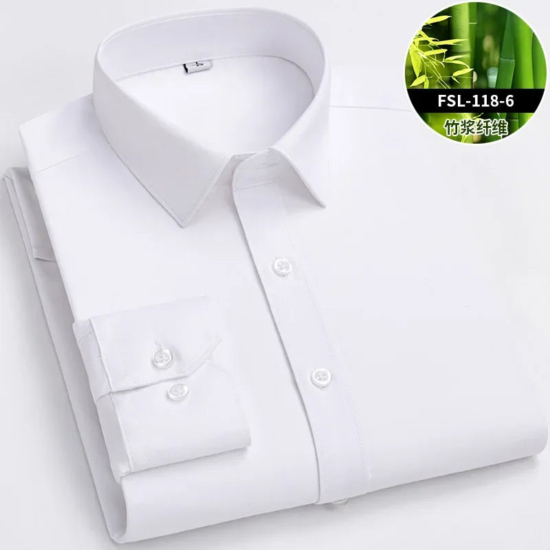 Lynett Lamar Men's Bamboo Fiber Anti-Wrinkle Long Sleeve Dress Shirt — Non-Iron Business S–8XL