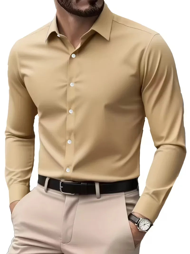 Lynett Lamar Men's Breathable Lightweight Long Sleeve Business Shirt — Summer Formal