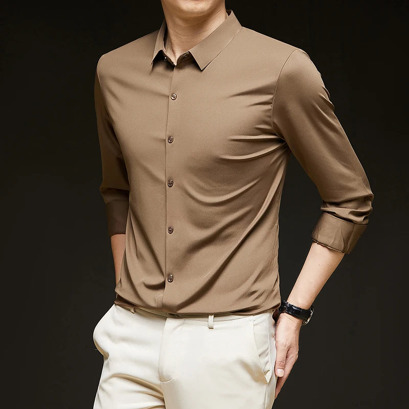Lynett Lamar Men's Ultra-Stretch Silky Formal Shirt — Long Sleeve Business & Social