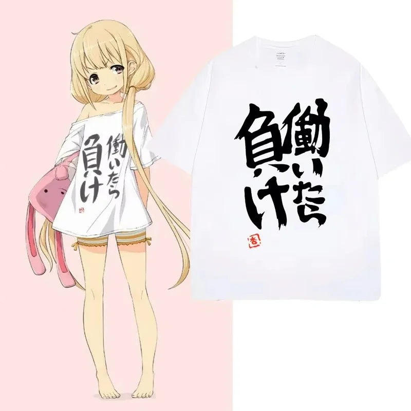 Anime Futaba Anzu Same Print T Shirt Chinese Word Cosplay Style T Shirts  Fashion Summer Women Tees Streetwear