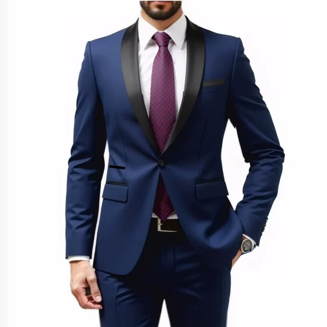 Men's Casual Business Have Smoking Suit High End Brand Boutique Fashion Blazer Pants Groom Wedding Dress Party Suit