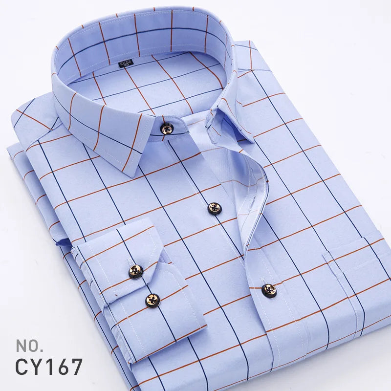 Lynett Lamar Men's Plaid & Striped Print Long Sleeve Casual Shirt — Regular Fit Business Social