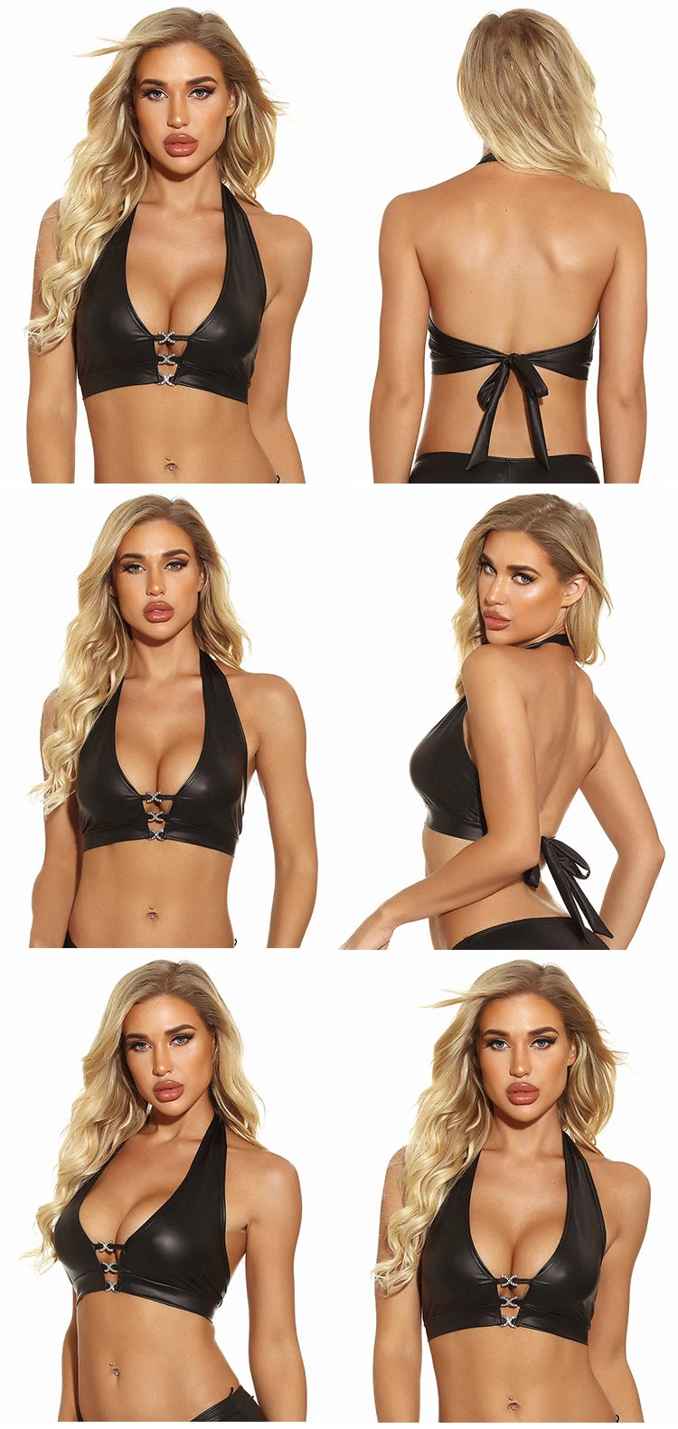Lingerie for Women PU Leather Sexy Bra Black Ladies Push Up Backless Bralette Slip Sensual Hot Crop Top Shiny Fashion Cross Bras