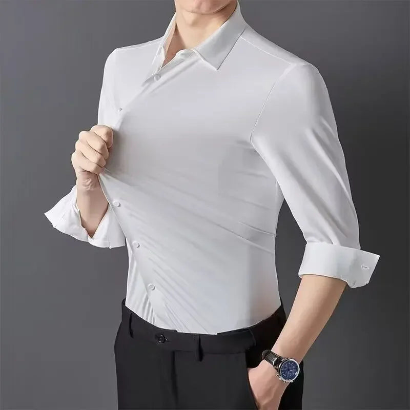Lynett Lamar Men's Ultra-Stretch Silky Formal Shirt — Long Sleeve Business & Social