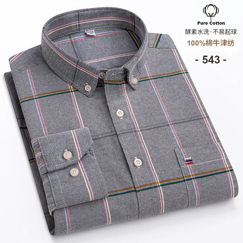 Lynett Lamar Men's 100% Cotton Oxford Plaid Long Sleeve Dress Shirt — Regular Fit Casual S–7XL