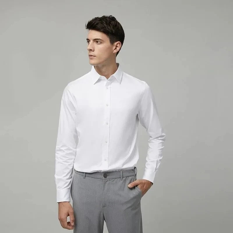 Lynett Lamar Men's Bamboo Fiber Slim Fit Anti-Wrinkle Long Sleeve Dress Shirt — Non-Iron Business Casual
