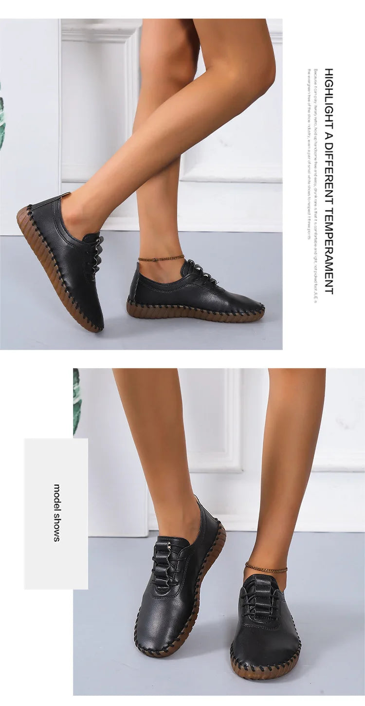 Flat Shoes for Women 2025 New Handmade Sewing Women Sneakers Fashion Casual Mom Shoes comfortable Women's Loafers Big Size 35-43