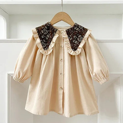 2025 New Spring Sister Dress 2-6Yrs Girl Party Dress Long Sleeved Cotton Mesh Splicing Kids Princess Dresses Children Clothes