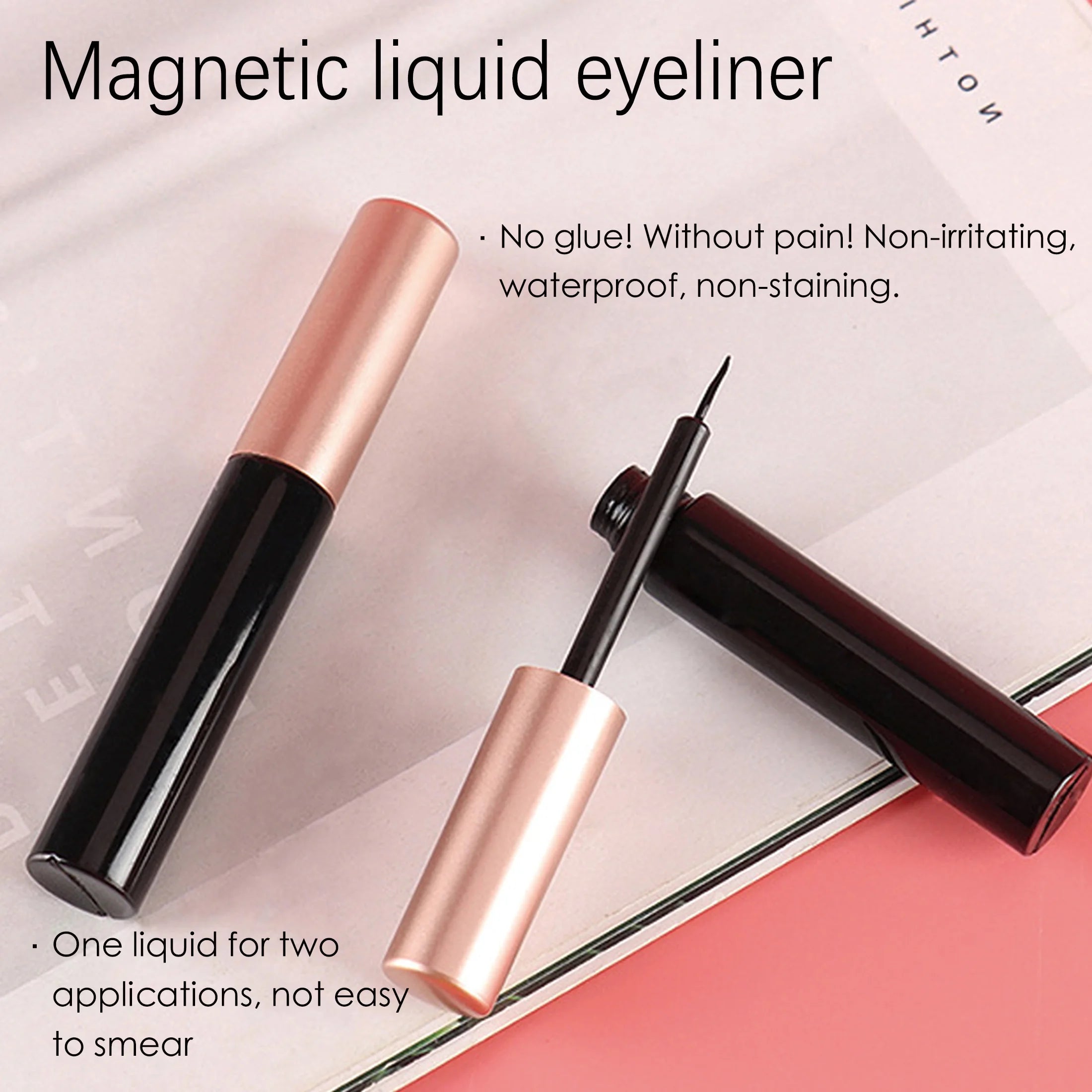 5 rows of 10 pairs of magnetic false eyelashes, 10-15mm, naturally thick and curled black eyelashes, with magnetic eyeliner