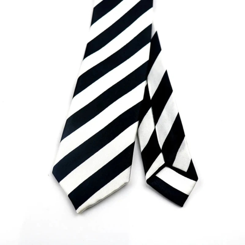 5CM Black White Striped Neckties For Men Formal Dress Neckwear Silk Imitation Narrow Neck Ties Women Shirts Casual Daily Cravate