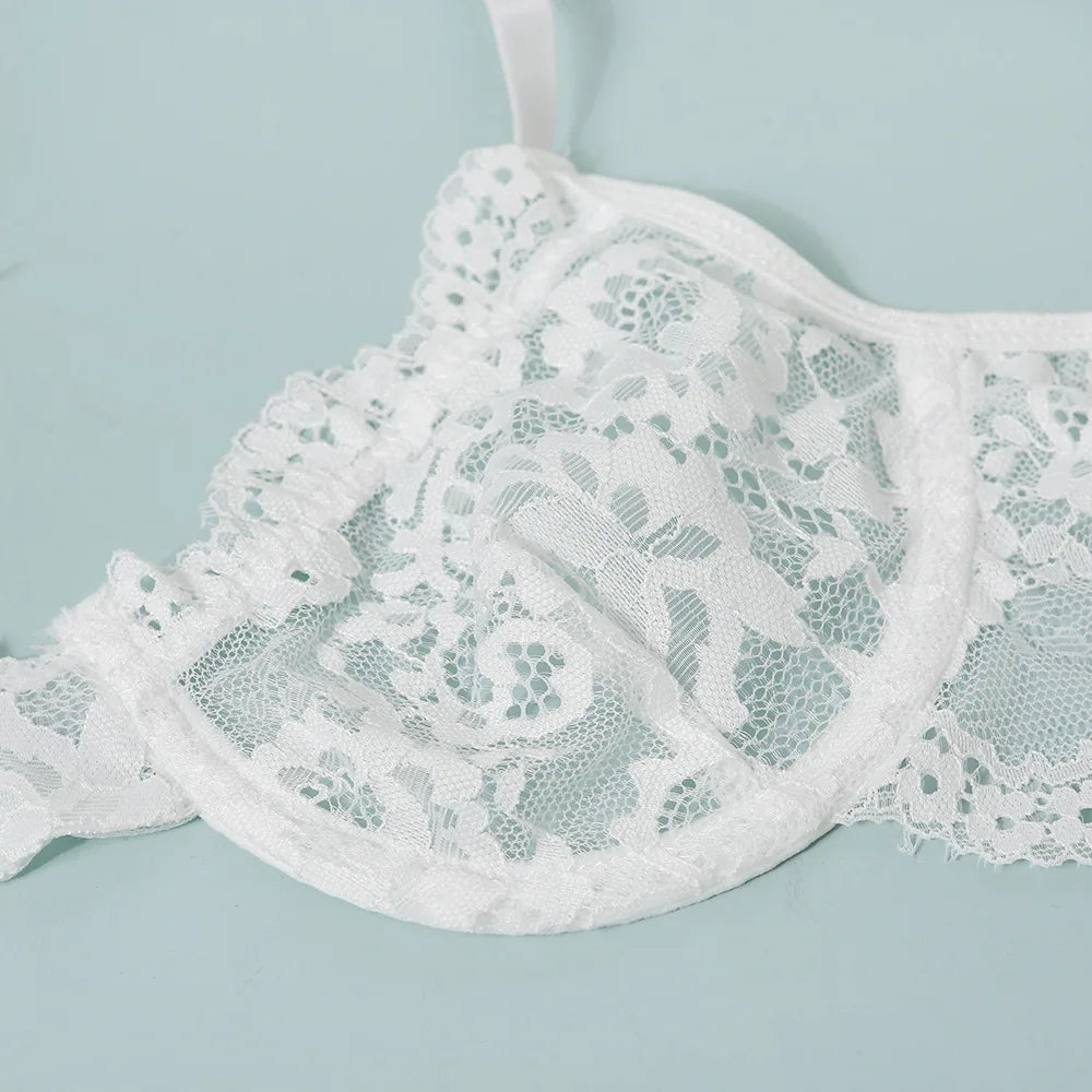 Bra for Women Bra and Panty Set Thongs Push-up Sexy Lingeire Eroitc Underwear Transparent Lace Belt Steel Ring Three-point Set