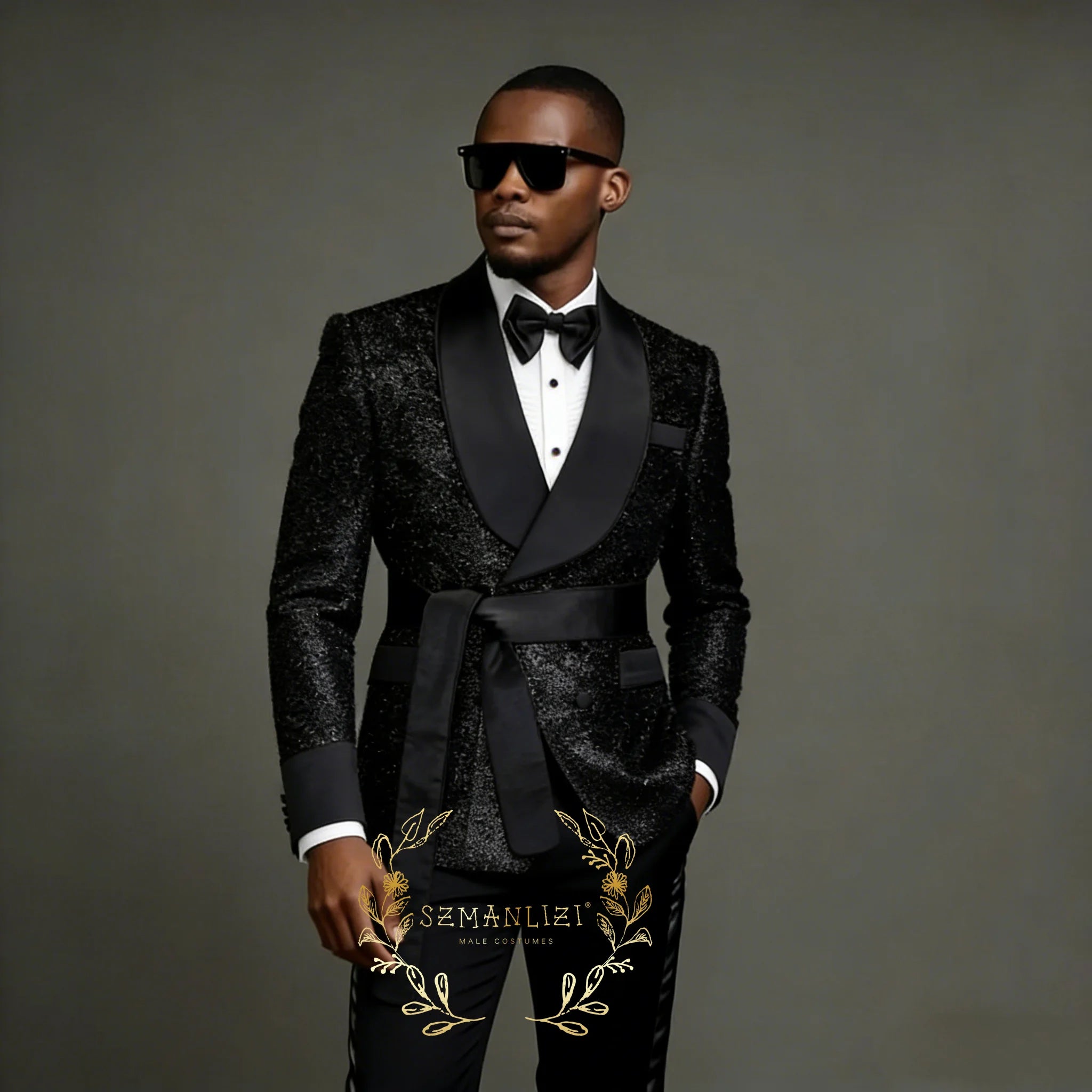 2026 Tailor-Made Shiny Black Groom Tuxedo Double Breasted Men Suit Prom Wedding Party Mens Suits Costume ( jacket+Pants+Belt)
