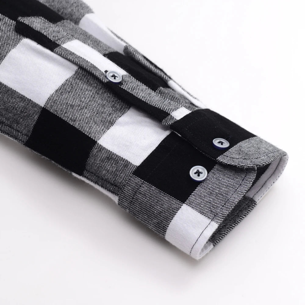 Men's Button Down Collar Contrast Plaid Pure Cotton Flannel Shirt with Left Chest Pocket Slim Fit Comfort Casual Brushed Shirts