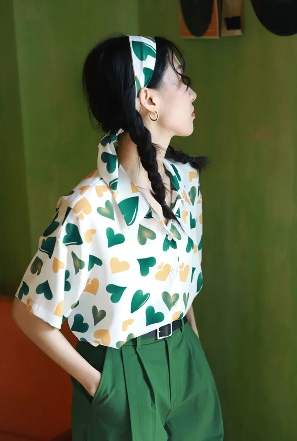 Woman Top Love Shirts & Blouses for Women Green New Collection 2025 Elegant and Youthful S Y2k Fashion Clothing Sales Cool Cute