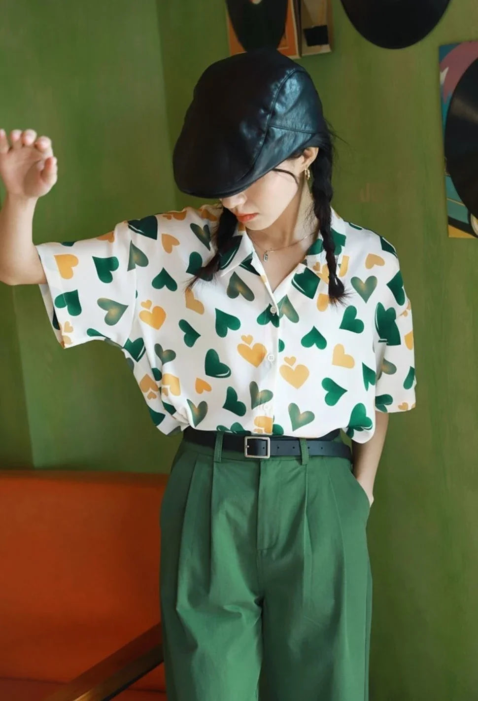 Woman Top Love Shirts & Blouses for Women Green New Collection 2025 Elegant and Youthful S Y2k Fashion Clothing Sales Cool Cute