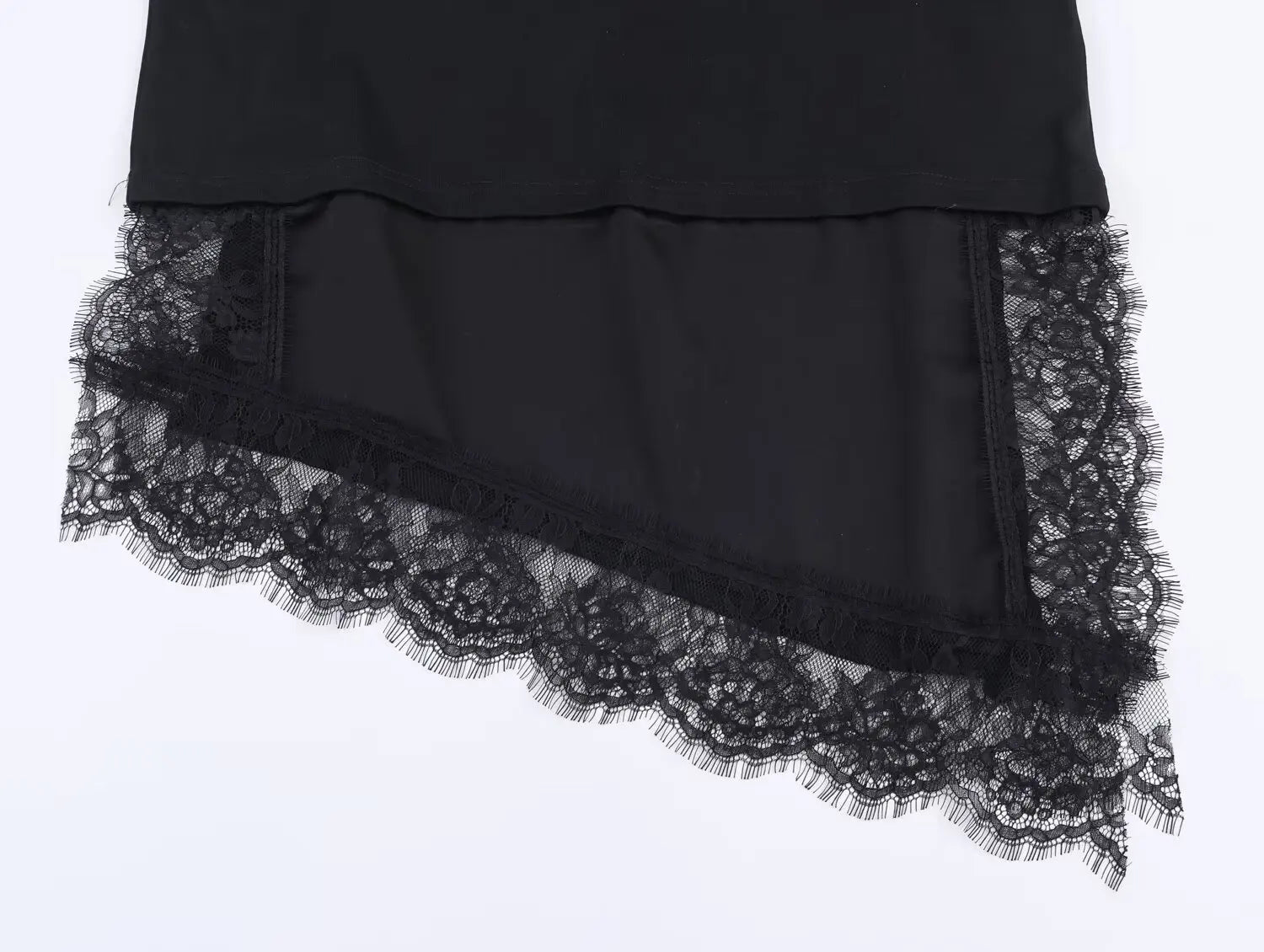 Women's T-Shirts Spring Autumn Fashion Lace Hem T Shirts for Women Asymmetry Streetwear Long Sleeve Slim Casual Tops