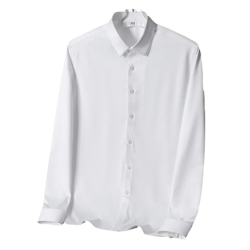 Lynett Lamar Men's Silk-Feel Non-Iron Long Sleeve Shirt — Seamless Stretch Business Casual
