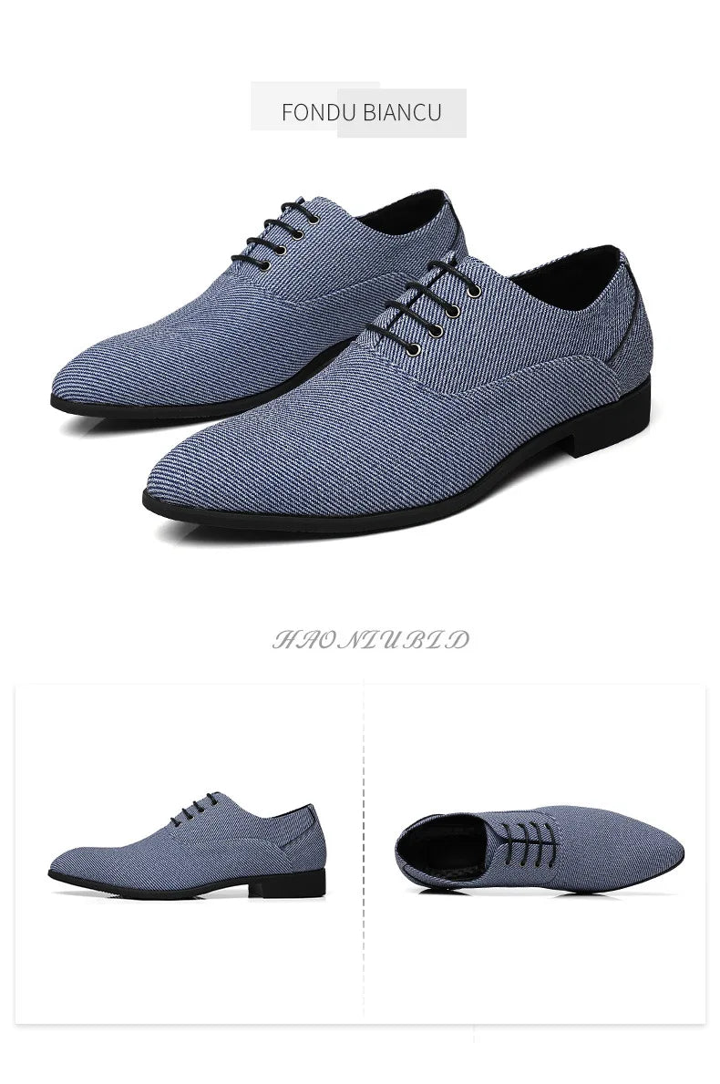 Dress Shoes Men Business Pointed Toe Canvas Dress Shoes Men gray Lace Up Oxfords Formal Man Shoes Casual Driving Shoes Loafers