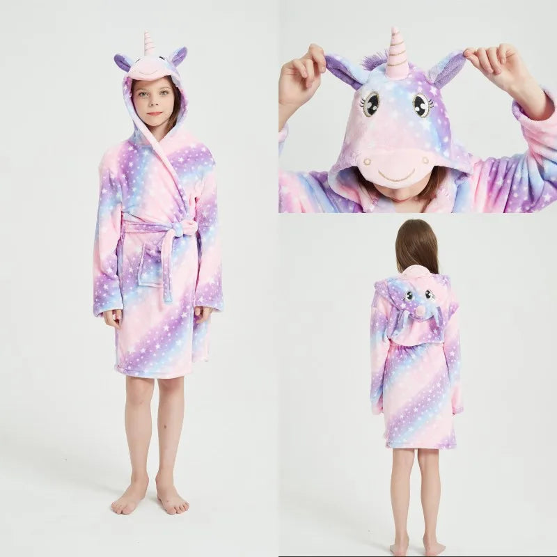 Children Bathrobe For Girls Kigurum Unicorn Pyjamas Kids Colar Fleece Boys Bathrobes Nightgown Baby Sleepwear Hooded Bath Robe