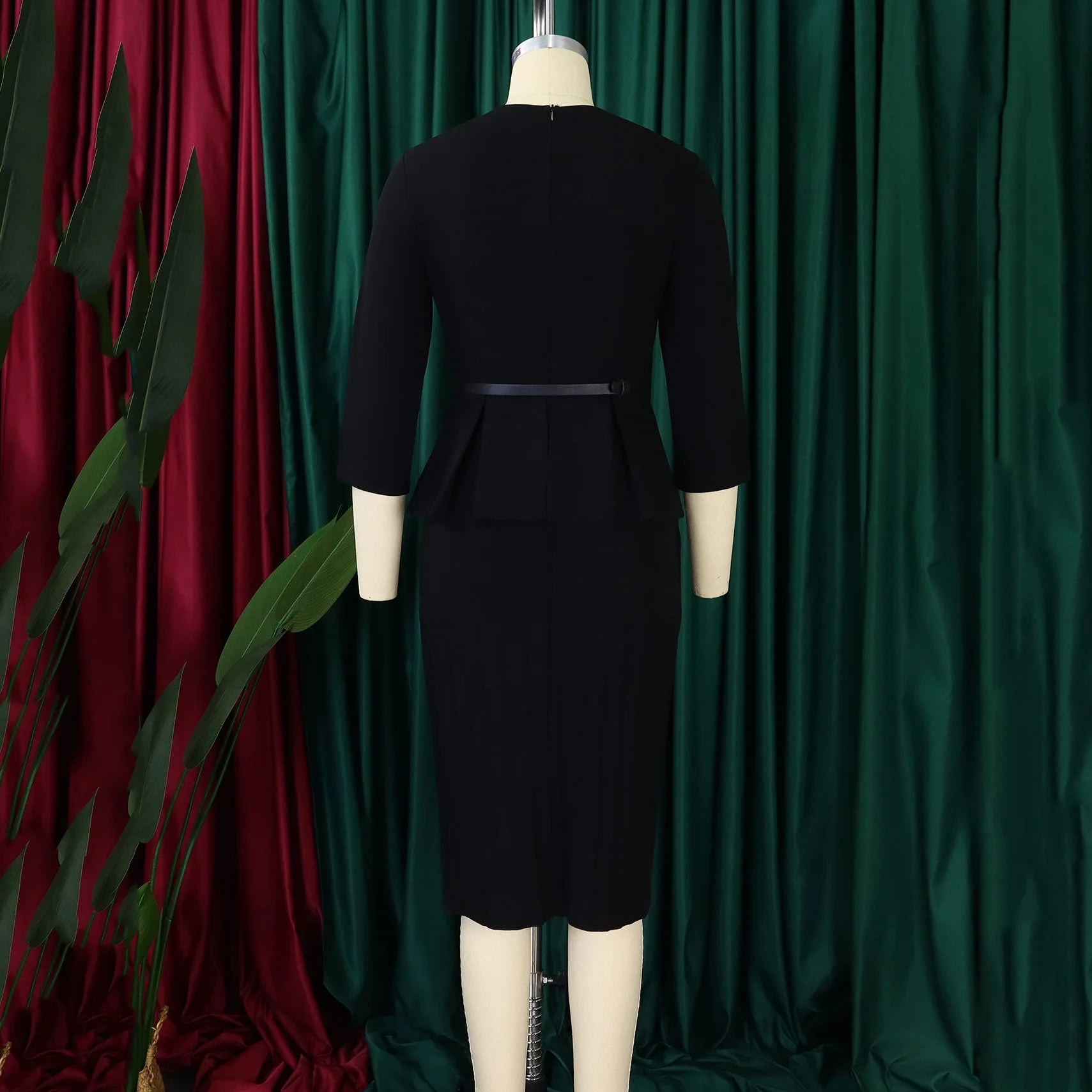 Elegant Office Dress for Women Professional 2024 New V Neck Three Quarter Sleeve Belt Waisted Mid Calf Formal Business Work Robe