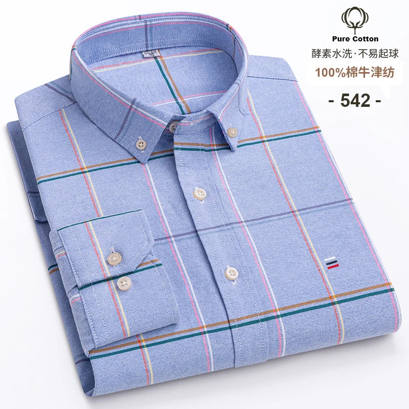 Lynett Lamar Men's 100% Cotton Oxford Plaid Long Sleeve Dress Shirt — Regular Fit Casual S–7XL