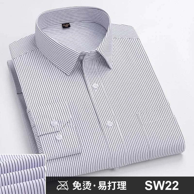 Lynett Lamar Men's Anti-Wrinkle Non-Iron Striped Long Sleeve Dress Shirt — Business Formal Up to 4XL
