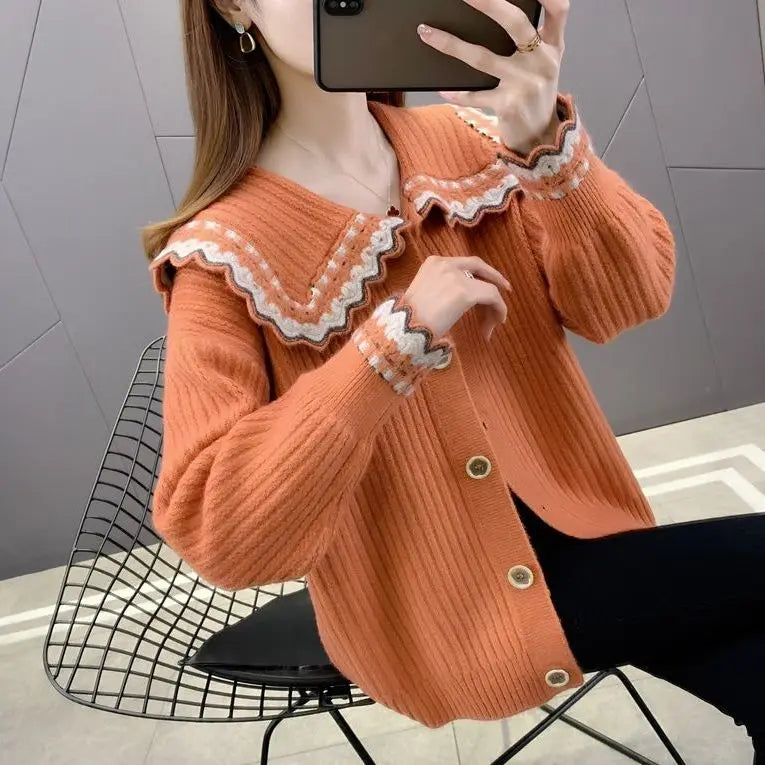 Knitted Sweater Woman Coat Korean Style Fashion 2025 New In Knitwear Office Wear Light Vintage Hot Trend Red Cardigan For Women