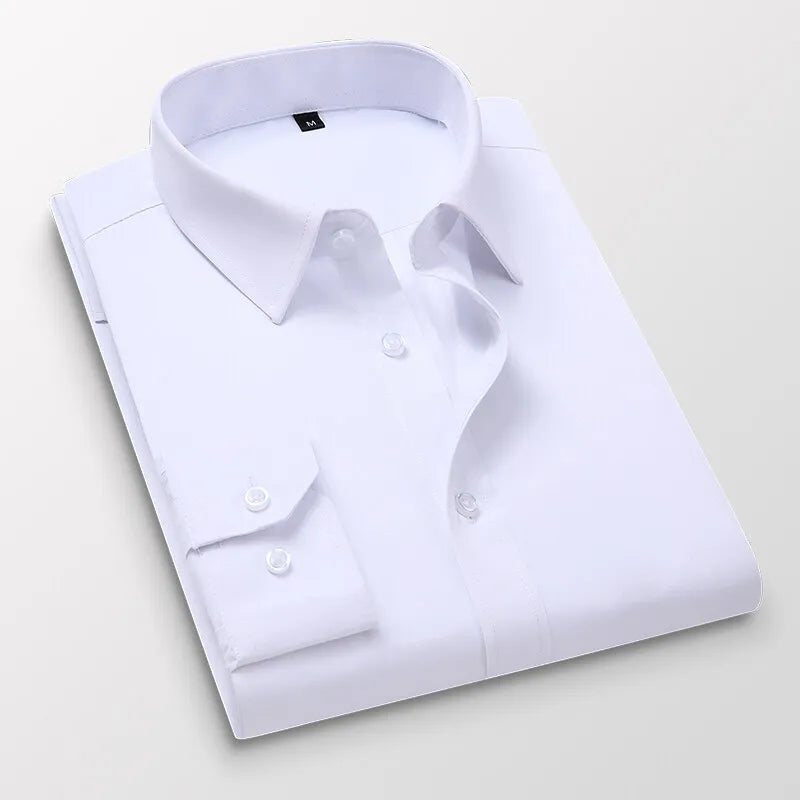 Lynett Lamar Men's Long Sleeve Business Casual Dress Shirt — Solid Colour Formal Wear M–8XL