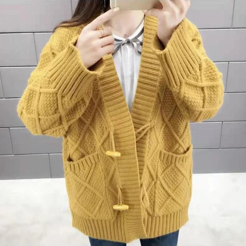 Women's Sweater Long Knit Tops For Woman Yellow Cardigan Autumn Winter 2025 New In Korean Luxury Cheap And High Quality Offers