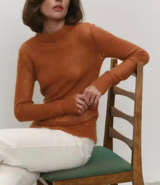 Women's Sweater 2025 Spring Autumn New Comfortable Round Neck Long Sleeve Casual Knitted Basic Semi Transparent Pullover Sweater