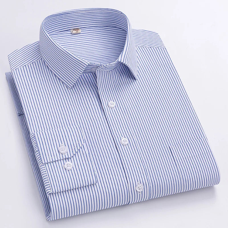Lynett Lamar Men's Anti-Wrinkle Non-Iron Striped Long Sleeve Dress Shirt — Business Formal Up to 4XL