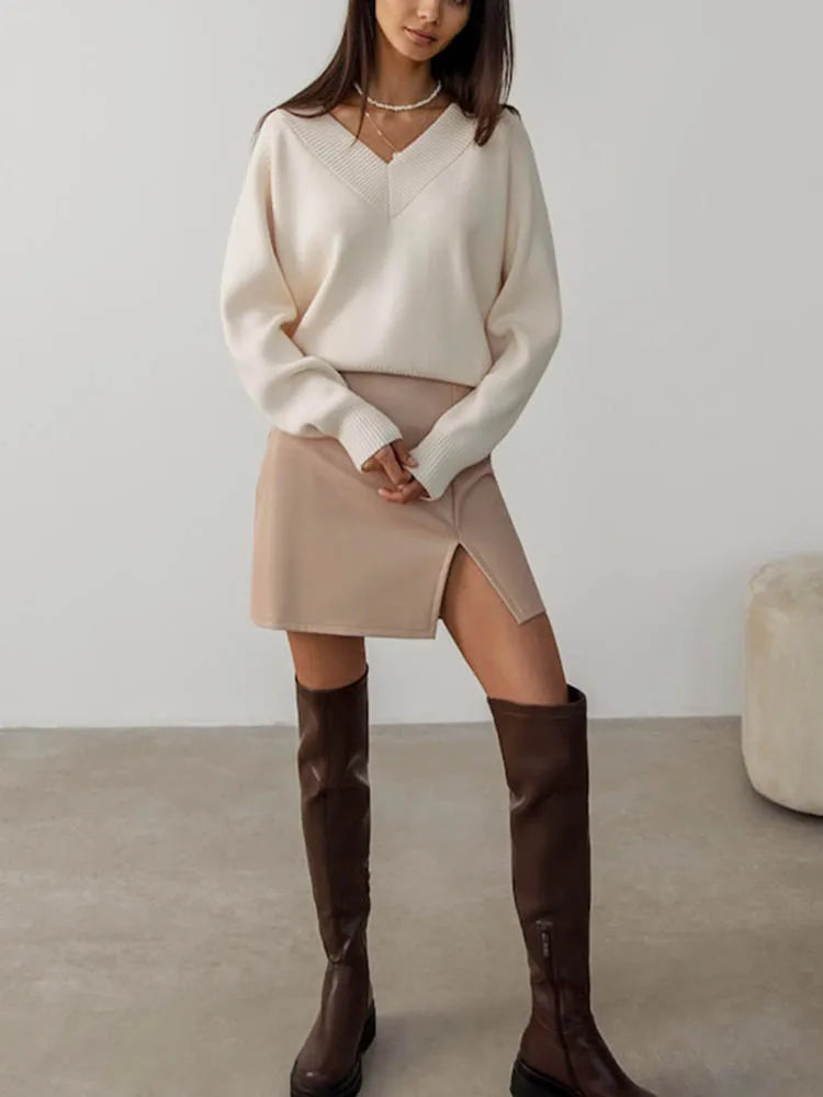 Fashion Sweater Woman Winter 2025 Vintage Oversize Sweaters Female Knitted Top V-neck Jumper Long Sleeve Autumn Women's Pulovers